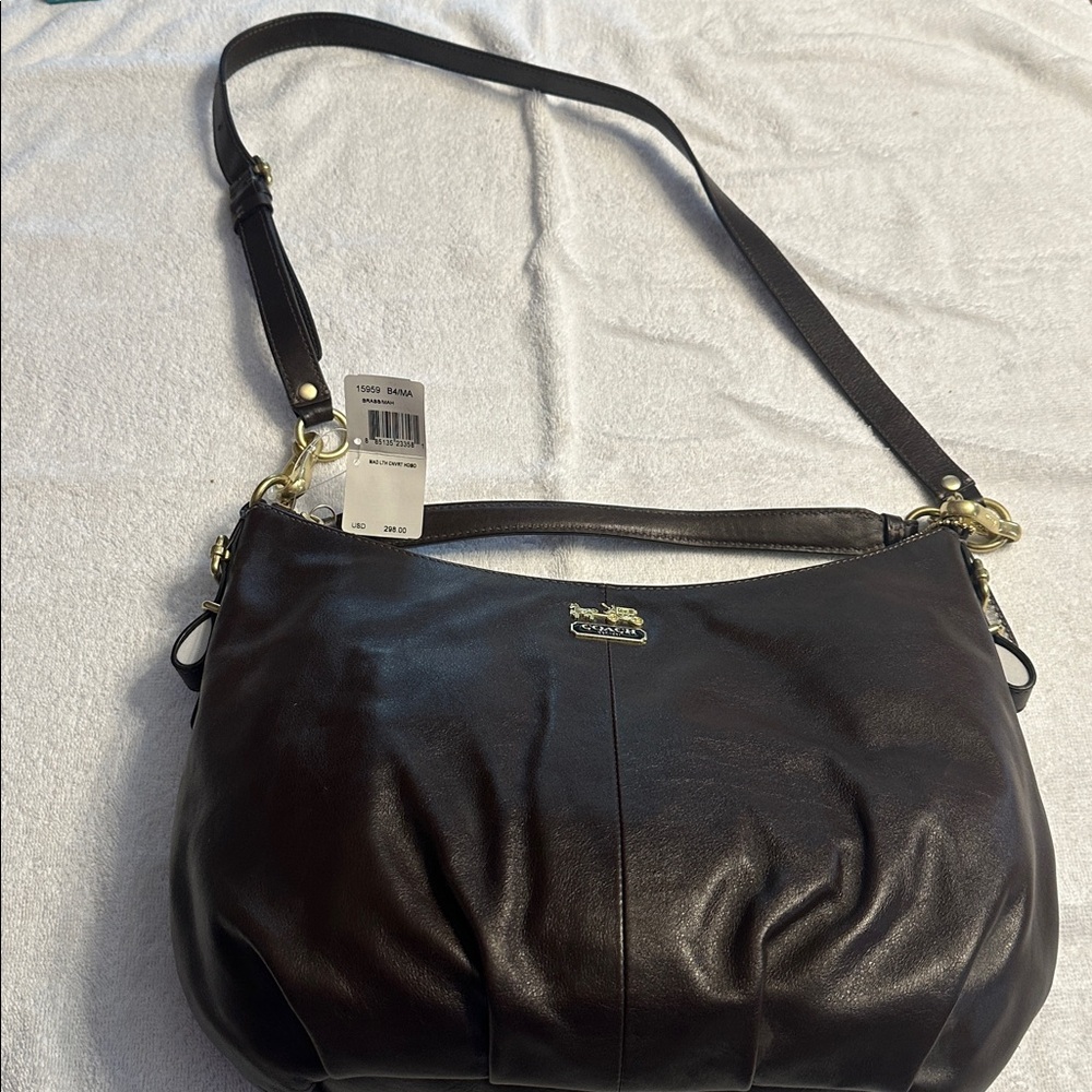 NEW!! Coach Chocolate Leather Shoulder Hobo Bag